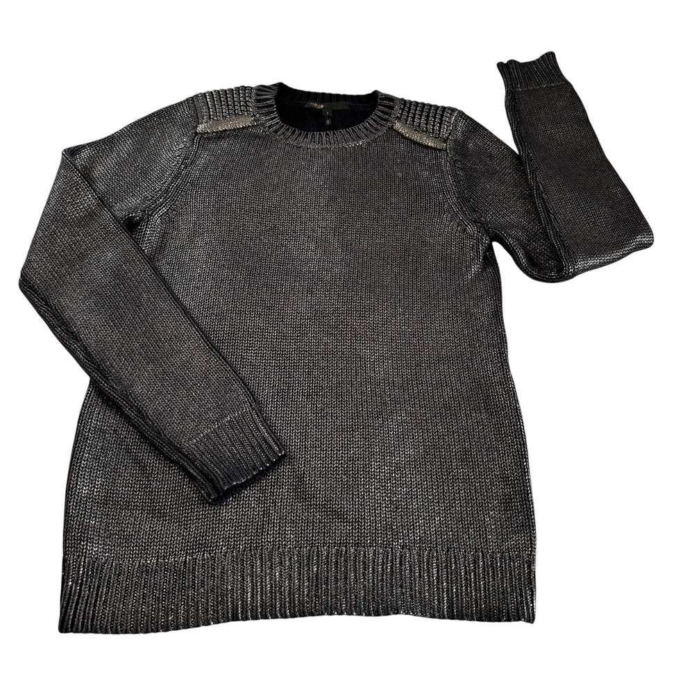 Maje Kembleme Black Silver Metallic Front Sweater Size 1/SM  Paris Luxury